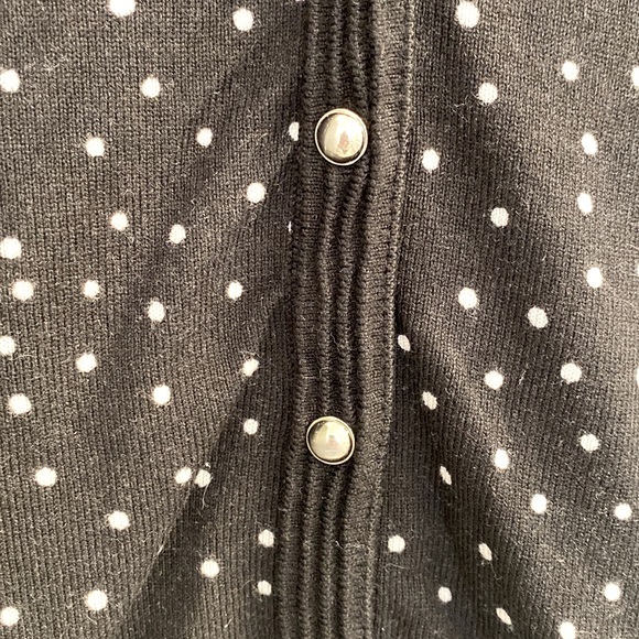 Black and White Polka Dot Button Down V Neck 3/4 Sleeves Cardigan WHBM - Picture 3 of 6